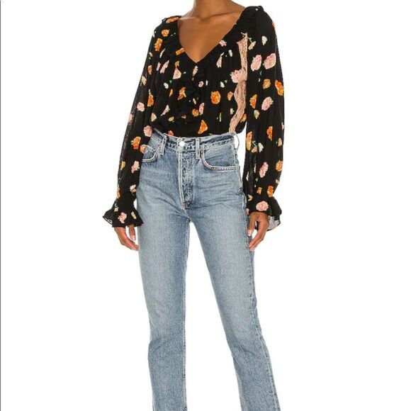 NWT Free People Poppy Floral V-neck Bodysuit Sz M - Picture 6 of 16